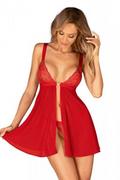 Bielizna erotyczna damska - Obsessive Elianes Babydoll & Thong Red M/L - miniaturka - grafika 1