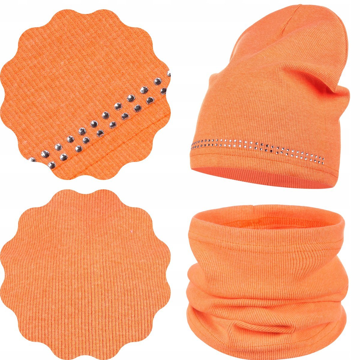 Majka Komplet Jesienny Czapka Beanie + Komin 40/46 Dżety Pomarańczowy
