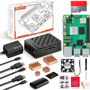 RasTech Raspberry Pi 5 8 GB zestaw startowy z kartą 64 GB 4 złote radiatory - Komputery jednopłytkowe - miniaturka - grafika 1