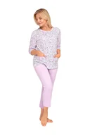 Piżamy damskie - PIŻAMA DAMSKA XL RĘKAW 7/8 ROZPINANA Z KIESZENIAMI FIOLETOWA BAWEŁNIANA - miniaturka - grafika 1