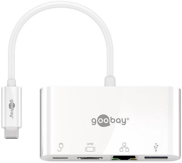 Adapter USB Goobay Multi adapter USB-C - HDMI + Ethernet + USB-A + USB-C PD 60W Goobay Biały