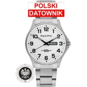 Zegarki męskie - Zegarek Pacific Polska SMB-1073D-07 srebrny męski zegarek z orłem i polskim datownikiem - miniaturka - grafika 1