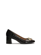 Półbuty damskie - Czółenka z czarnej skóry tłoczonej w zwierzęcy print - 36,5 - miniaturka - grafika 1