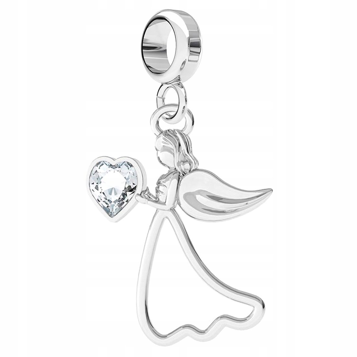 Charms Srebrny Cyrkonia Serce z Aniołem Skrzydła Anioła Anioł SREBRO 925
