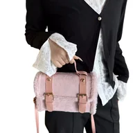 Torebki damskie - Stylowa Torebka Kuferek Vintage do Ręki i na Ramię Różowa z Futerkiem - miniaturka - grafika 1