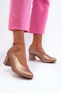 Czółenka - Czółenka Skórzane Eleganckie Na Słupku Złote Maciejka 06422-25 - Zazoo - miniaturka - grafika 1