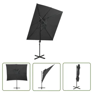 The Living Store Parasol wiszący z podwójną czaszą - 250x250 cm - antracytowy - Parasol Wiszący - Parasole ogrodowe - miniaturka - grafika 1