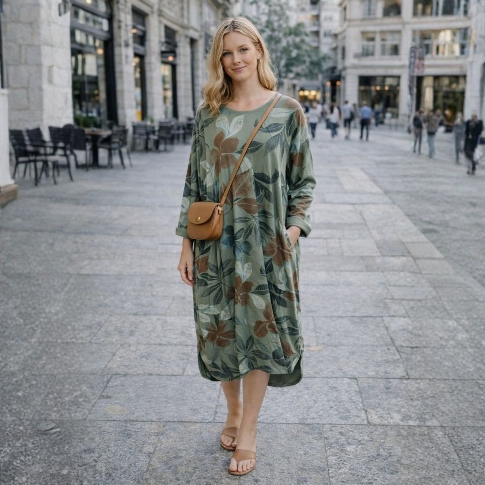 Sukienka damska Made in Italy zielona w kwiaty oversize midi One size