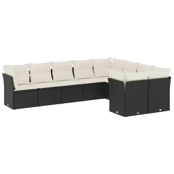 Zestaw wypoczynkowy rattanowy czarny 9szt. 55x62x69 cm, kremowy