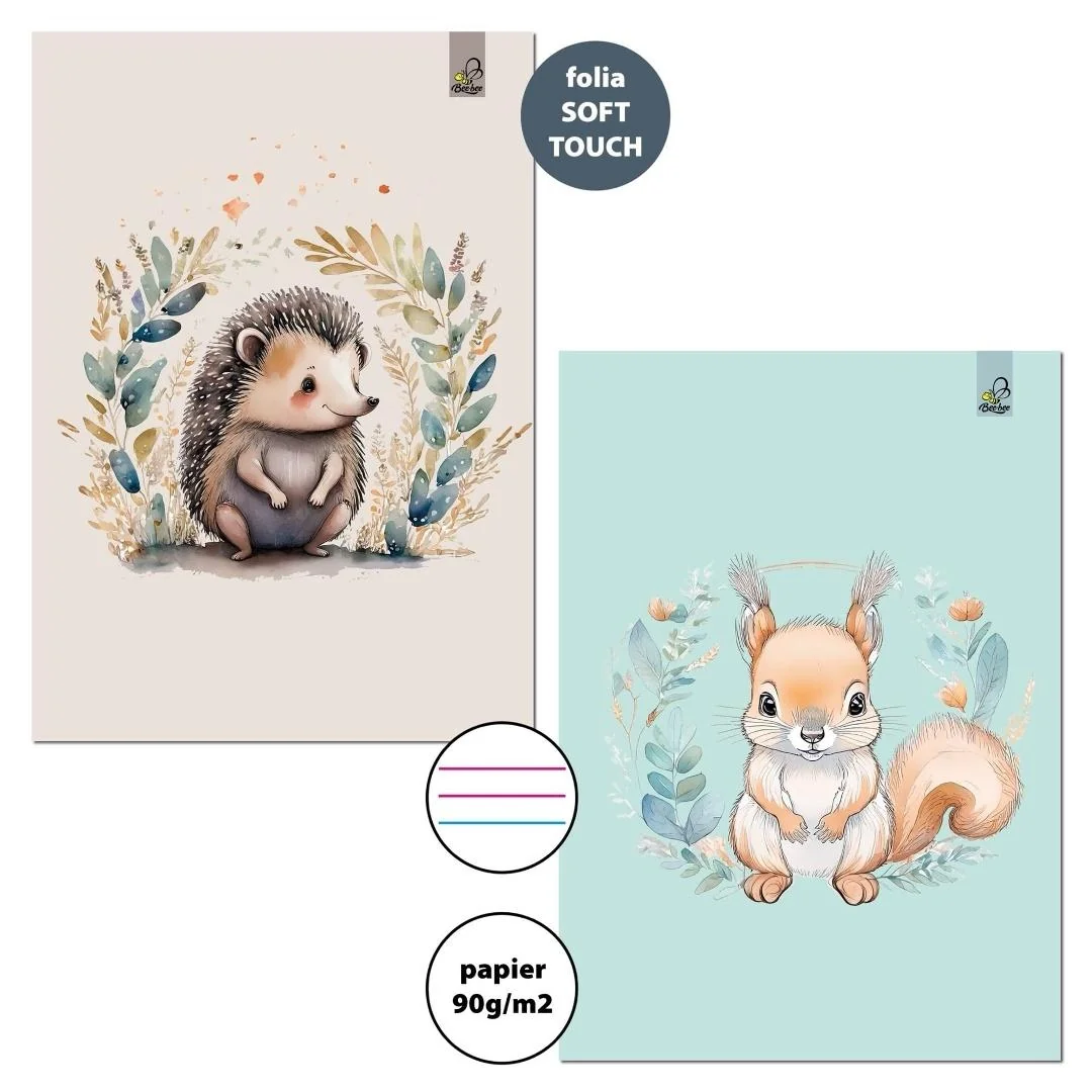 Zeszyt A5/32K 3-linie kolor Jeż Wiewiórka (10szt)