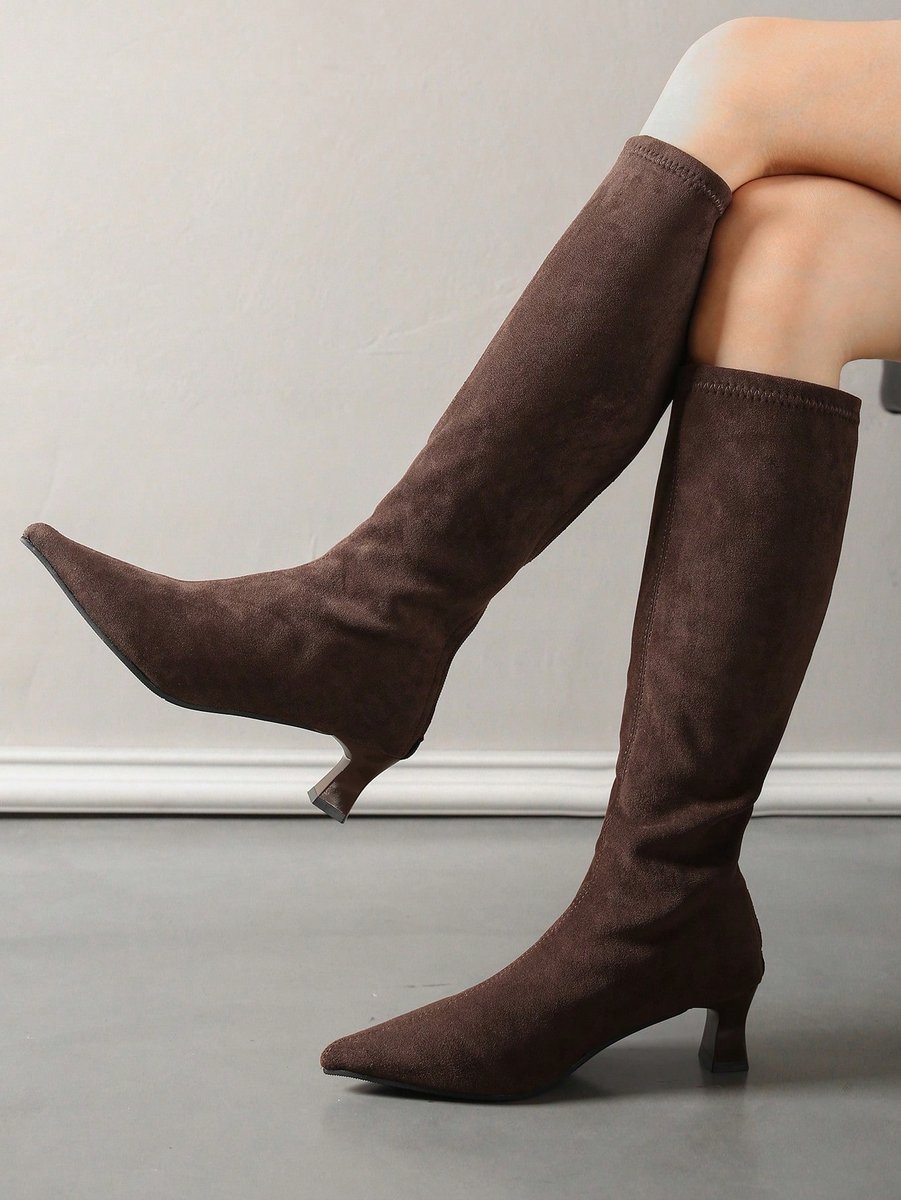 SHEIN BRĄZOWE KLASYCZNE KOZAKI ZAMSZOWE NA KLOCKU ELEGANCKIE 39 1KA