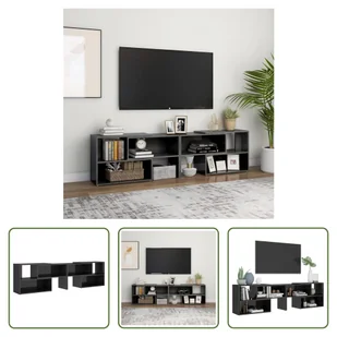 The Living Store Szafka pod TV szary wysoki połysk 149x30x52 cm materiał drewnopochodny - Szafki RTV - miniaturka - grafika 1