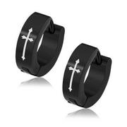 Kolczyki - Okrągłe czarne kolczyki ze stali 316L, krzyż białego koloru, zapięcie na bigiel - Biżuteria e-shop - miniaturka - grafika 1