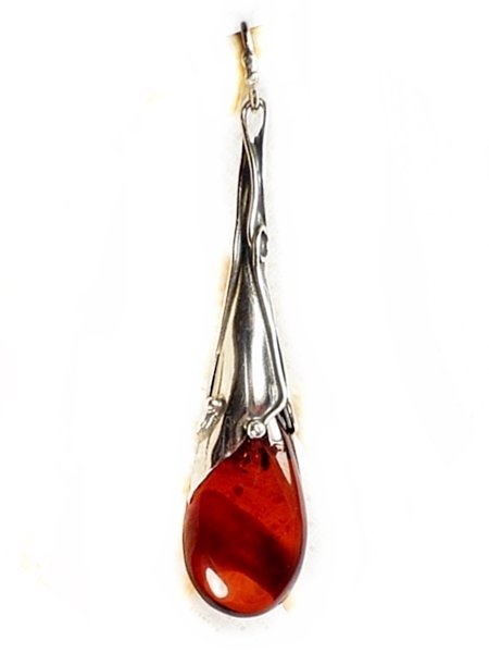 Wisiorek srebrny z bursztynem, handmade 611-6