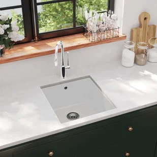 The Living Store Zlewozmywak granitowy jednokomorowy biały - Zlewozmywaki - miniaturka - grafika 1