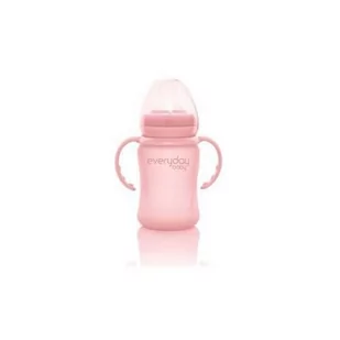BABY&TRAVEL EVERYDAY BABY Szklana butelka z ustnikiem niekapkiem i rączkami różowa 6m+, 150ml - Butelki dla niemowląt - miniaturka - grafika 1