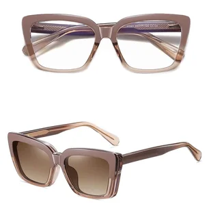 2w1 Okulary damskie do komputera z nakładką przeciwsłoneczną na magnes Clip-On 25134E kawowe - Okulary przeciwsłoneczne - miniaturka - grafika 1
