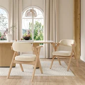 Krzesła - Zestaw 2 składanych i chowanych krzeseł do jadalni z podłokietnikami – 64,5 x 66,5 x 73 cm – lite drewno i aksamitna poduszka – beżowy - miniaturka - grafika 1