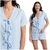 Piżamy damskie - UROCZA PIŻAMA DAMSKA DWUCZĘŚCIOWA W KRATKĘ KRÓTKI RĘKAW SZORTY MORAJ XL - miniaturka - grafika 1