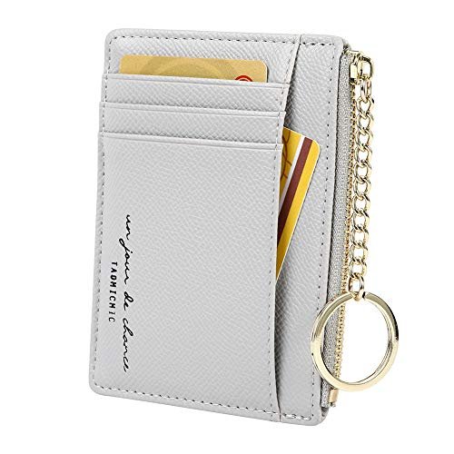 Damskie etui na 8 kart, smukły, minimalistyczny uchwyt na monety Portmonetka Brelok na klucze Portfel z przednią kieszenią, szary