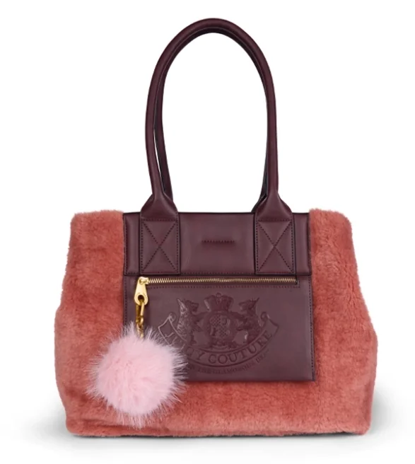 Duża różowa torba shopper Juicy Couture pluszowa z pomponem
