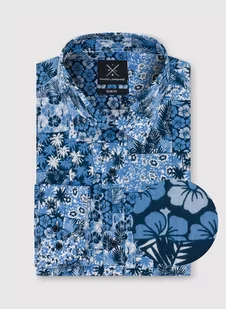 Niebieska koszula w hawajskie wzory - Koszule męskie - miniaturka - grafika 1