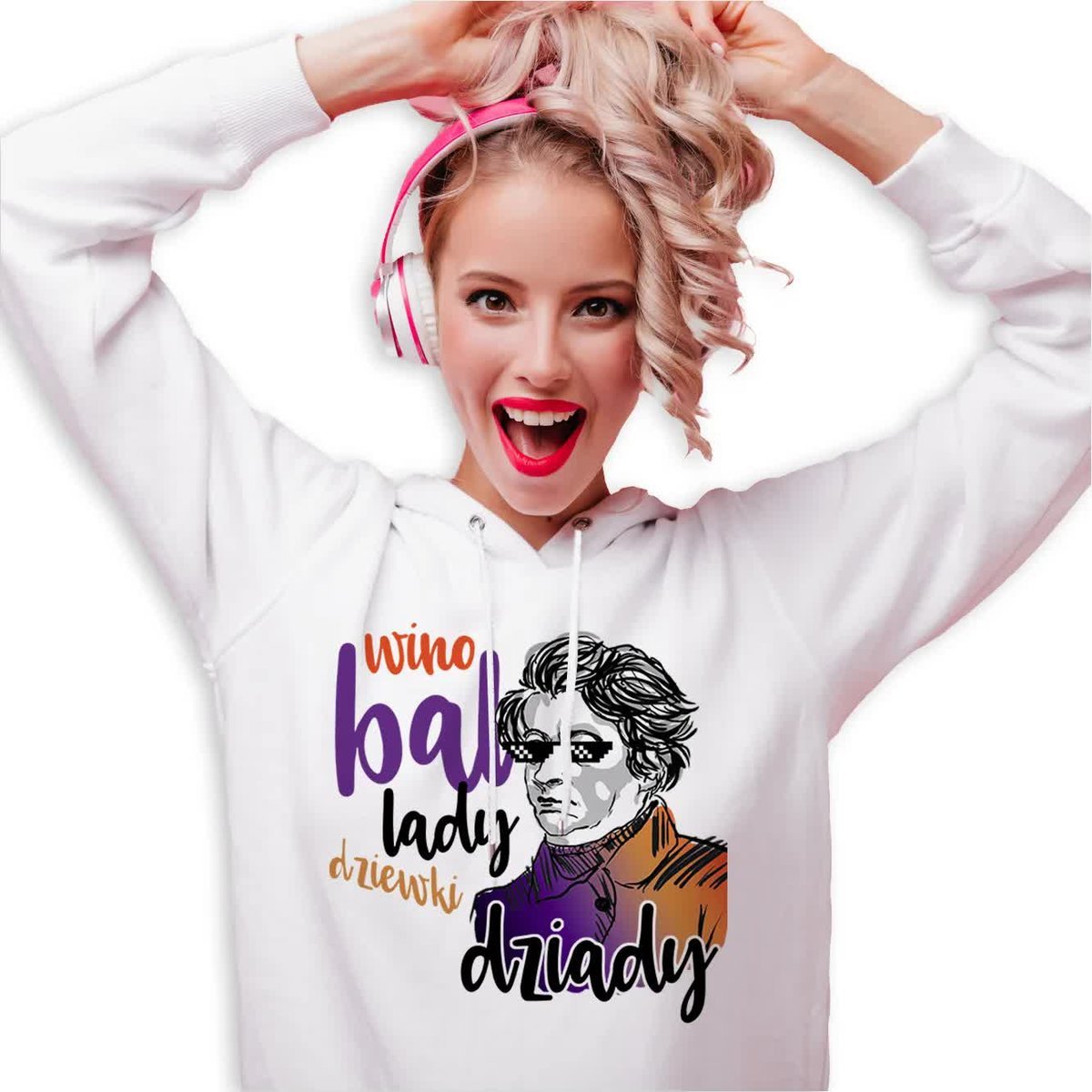 Bluza Dresowa Damska Biała Kaptur Halloween WINO BAL DZIEWKI DZIADY Wzory M