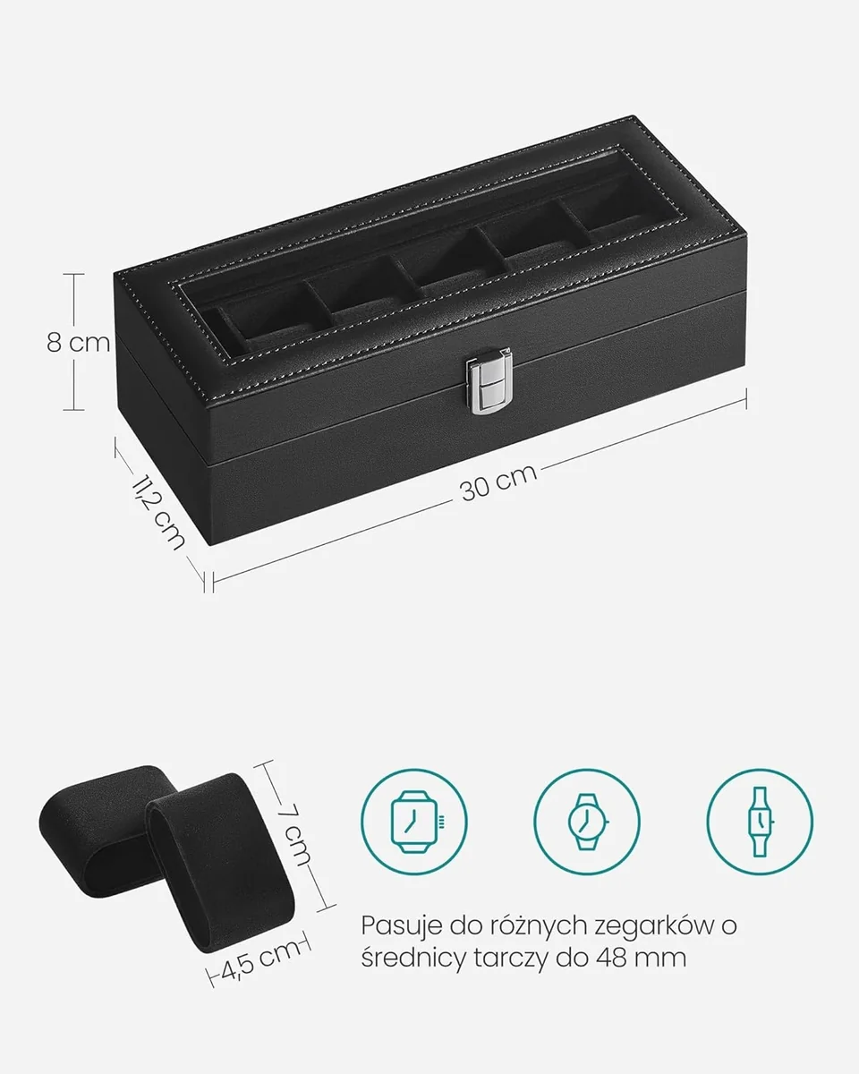 Organizer na zegarki męskie damskie Etui Pudełko Szkatułka na 6 zegarków / Songmics