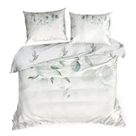 Pościel - Pościel satynowa 220x200 Juliet biała miętowa liscie Premium 25 - miniaturka - grafika 1