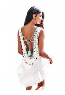Pareo biała narzutka z pomponami - Sukienki - miniaturka - grafika 1