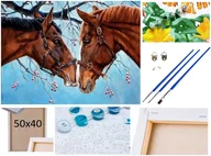 Malowanie po numerach - Malowanie po numerach Obraz Rama Płótno ZESTAW 5w1 ZAKOCHANE KONIE para koni - miniaturka - grafika 1