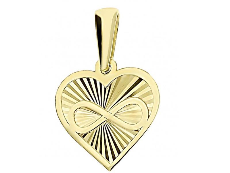 Złota przywieszka 585 serce diamentowane z infinity 14kt serduszko z nieskończnością