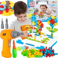 Układanki dla dzieci - Klocki Konstrukcyjne Układanka +Wkrętarka, Śrubki Zestaw Creative Magic 151 El. - miniaturka - grafika 1