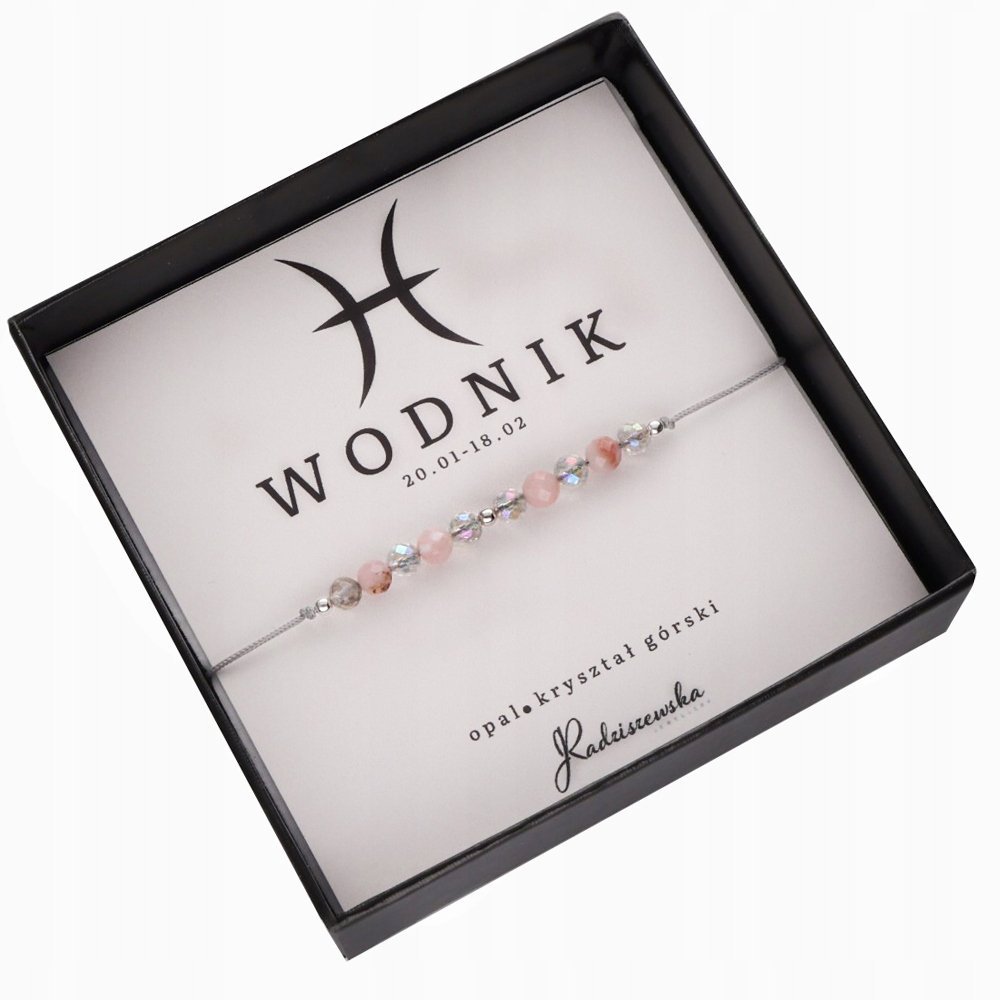 Bransoletka z Kamieni Naturalnych Zodiak WODNIK Opal Kryształ Górski 925