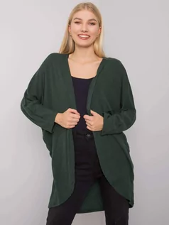 Swetry damskie - Narzutka kardigan ciemny zielony rękaw 3/4 długość przed kolano długa - grafika 1