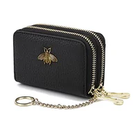 Portfele - imeetu Etui na karty kredytowe RFID, mały skórzany portfel na karty z zamkiem błyskawicznym dla kobiet, C-czarny (podwójny zamek błyskawiczny), S, klasyczny - miniaturka - grafika 1