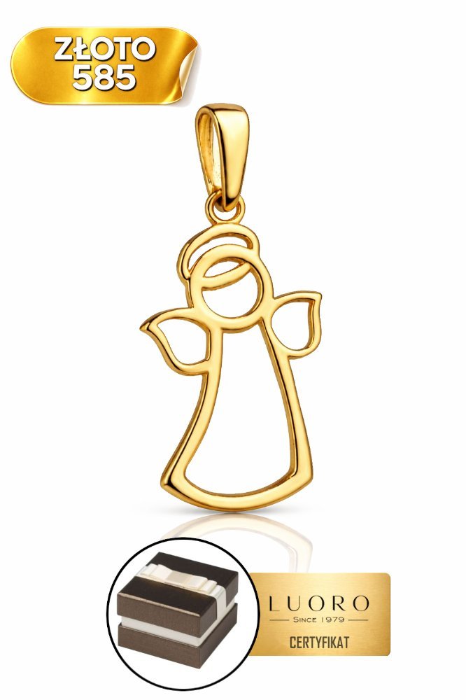 ZAWIESZKA ZŁOTA 585 14K ANIOŁEK AUREOLA DELIKATNY 2,1 CM PREZENT