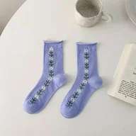 Skarpetki damskie - Skarpety z motywem kwiatów - Niebieski Uniwersalny - miniaturka - grafika 1