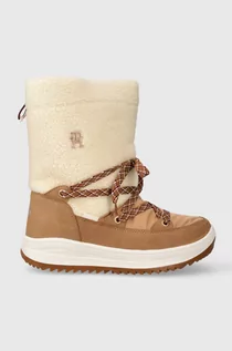 Buty dla dziewczynek - Tommy Hilfiger śniegowce dziecięce kolor brązowy - grafika 1
