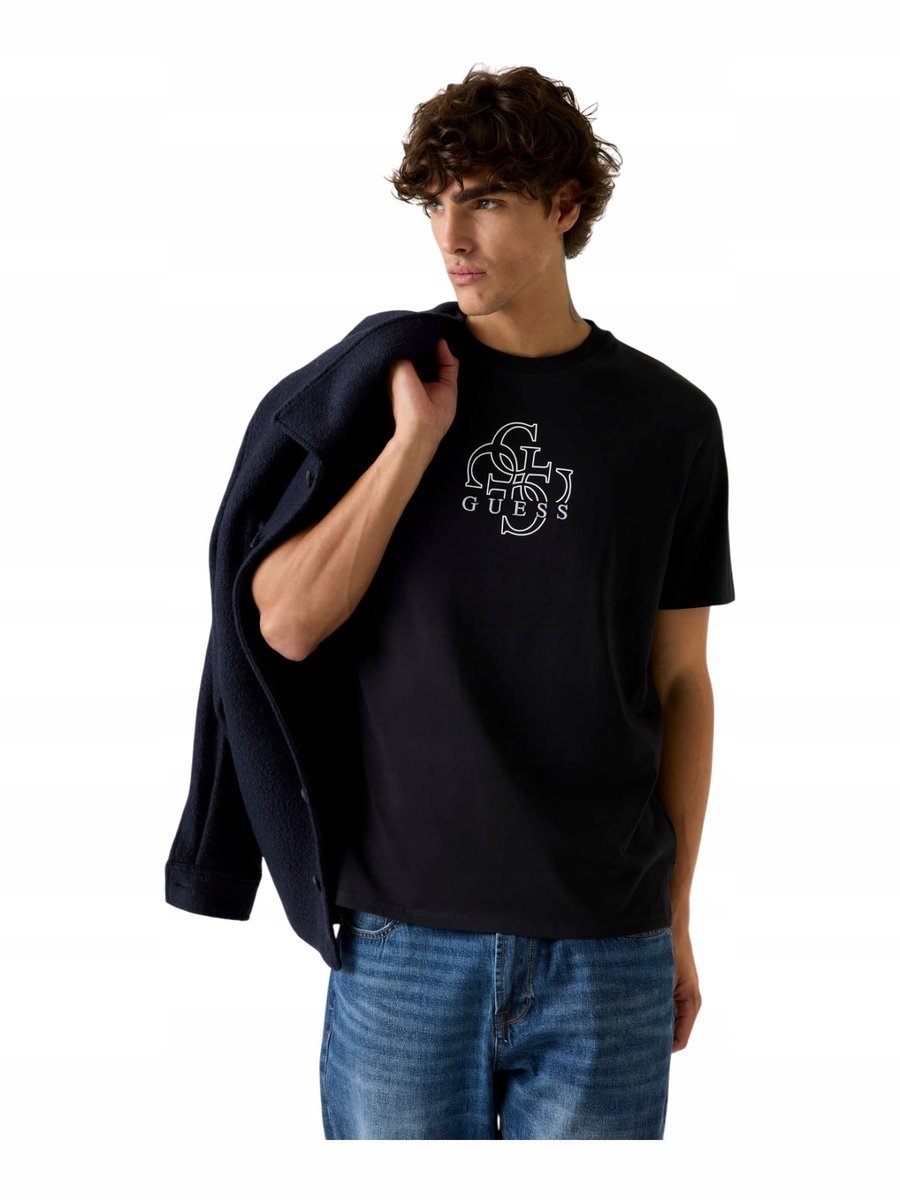 GUESS KOSZULKA MĘSKA T-SHIRT SS BSC BASIC QUATTRO CZARNA r.M