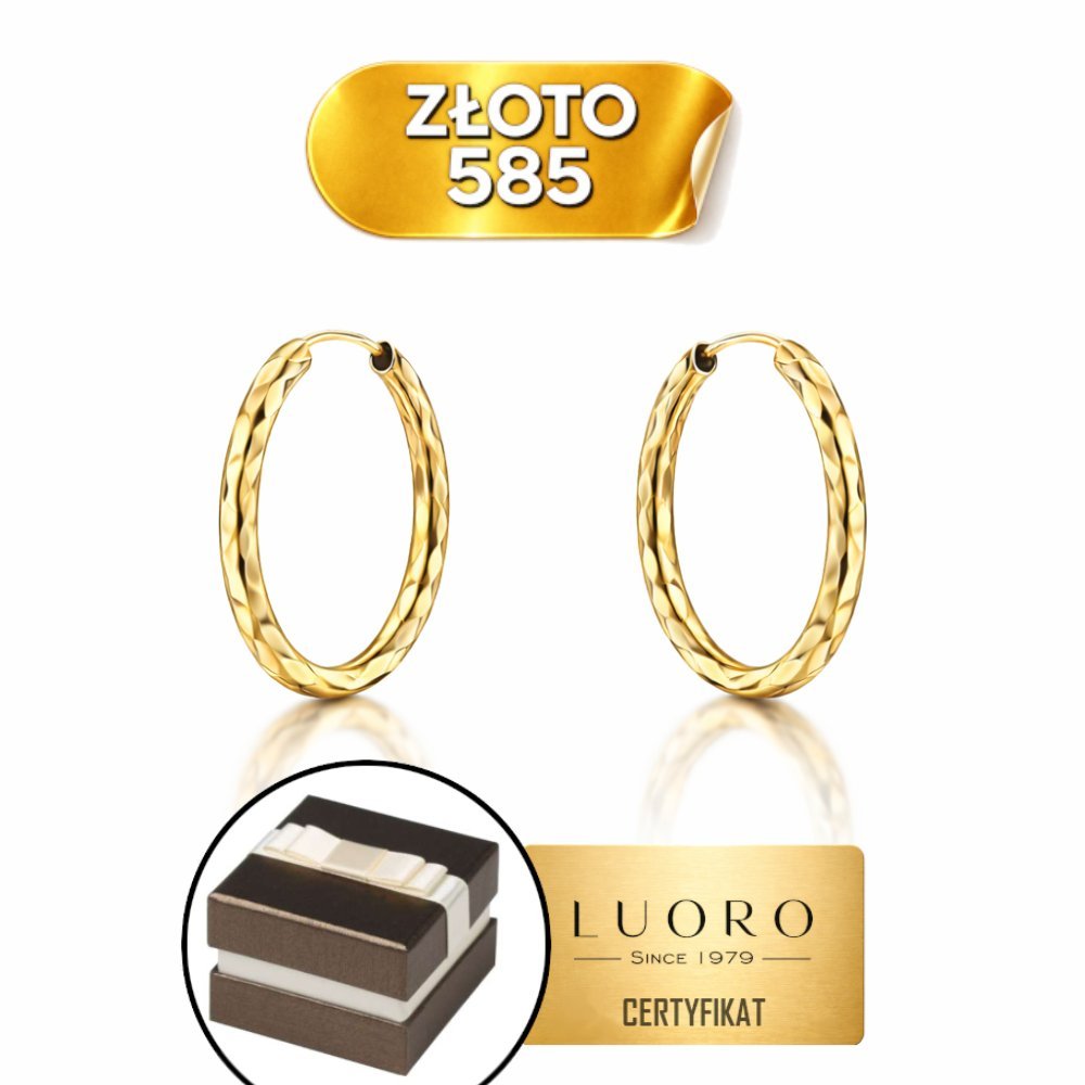 KOLCZYKI ZŁOTE 585 14K KOŁA DIAMENTOWANE 15 MM LEKKIE ZAPIĘCIE KREOL