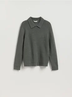 Reserved - Sweter polo z dodatkiem wełny - szary - Swetry męskie - miniaturka - grafika 1