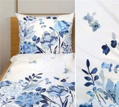Pościel - Pościel 220x200 Flo błękitna biała liście kwiaty Bielbaw Premium - miniaturka - grafika 1
