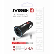 Ładowarki samochodowe - ŁADOWARKA SAMOCHODOWA 2,4A 2x USB+ mikro SWISSTEN - miniaturka - grafika 1