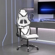 Fotele gamingowe - Lumarko Fotel gamingowy z podnóżkiem biało-czarny sztuczna skóra - miniaturka - grafika 1
