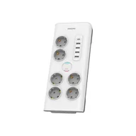 Przedłużacze i rozgałęźniki - LISTWA ZASILAJĄCA ANTYPRZEPIĘCIOWA PHILIPS PRZEDŁUŻACZ SIECIOWY 6 GNIAZD SCHUKO + 4XUSB-A + 1X USB-C 2M 16A BIAŁA - miniaturka - grafika 1