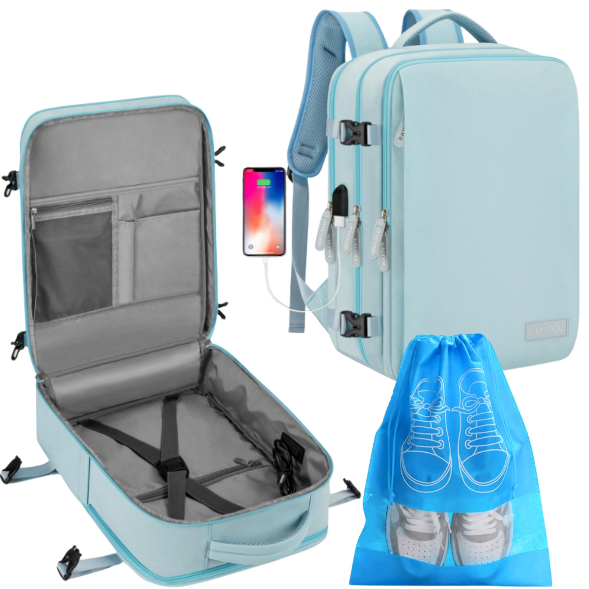 Plecak Bagaż Podręczny do Samolot 45x30x20 Lot Lufthansa EasyJet Usb na But
