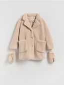 Kurtki i płaszcze dla dziewczynek - Reserved - Kurtka z imitacji baranka z rękawiczkami - beżowy - miniaturka - grafika 1