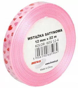 BREWIS Wstążka satynowa 12mmx22m serca różowa Brewis 4 - Pasmanteria - miniaturka - grafika 1