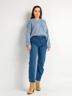 Spodnie damskie - Jeansy typu carrot granatowy L - miniaturka - grafika 1